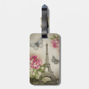 À Bagage Étiquette personnalisée par pivoines vintages de
