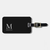 À Bagage Étiquette simple Monogramme Noir et Blanc Nom Baga (Devant horizontal)