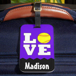 À Bagage Étiquette Softball LOVE Custom Name et Color Cute