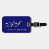 À Bagage Étiquette unique en bleu foncé blanc Script Monogr (Devant horizontal)