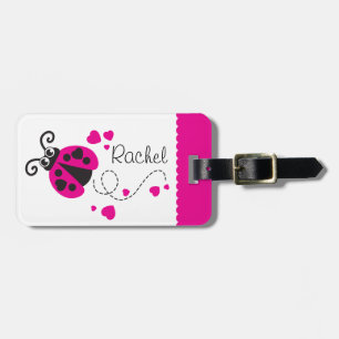 À Bagage Filles volant coeur ladybug rose nommé étiquette d