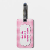 À Bagage gingham rose avec étiquette biseautée (Dos Vertical)
