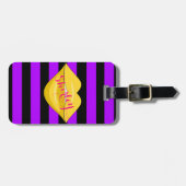 À Bagage Lèvres baiser jaune violet rayures noir étiquette (Devant horizontal)