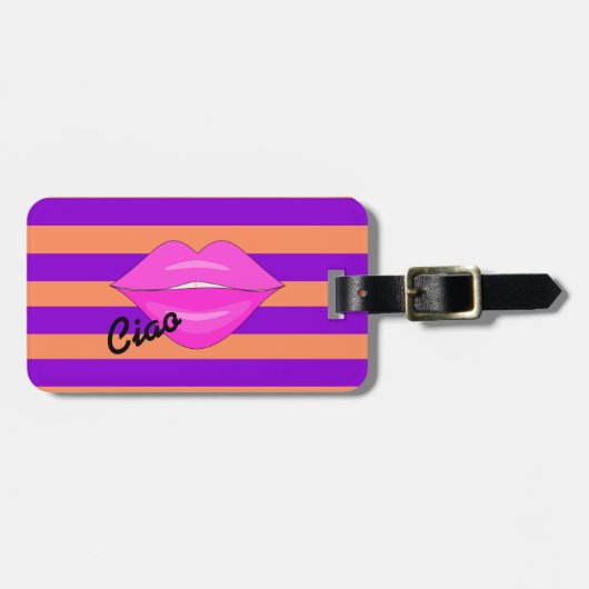 À Bagage Lèvres baiser rose rayures violettes étiquette bag (Devant horizontal)