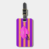 À Bagage Lèvres baiser rose rayures violettes étiquette bag (Devant Vertical)