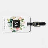 À Bagage monogramme floral aquarelle étiquette de nom perso (Devant horizontal)