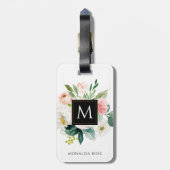 À Bagage monogramme floral aquarelle étiquette de nom perso (Dos Vertical)