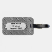 À Bagage plaque en diamant gris avec étiquette biseautée (Dos horizontal)