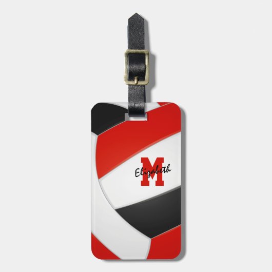 À Bagage rouge noir blanc monogrammed volleyball étiquette  (Devant Vertical)