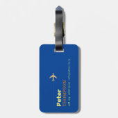 À Bagage son nom logo bleu étiquette de bagages d'avion (Dos Vertical)