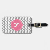 À Bagage Zigzag gris de Chevron de monogramme et étiquette (Devant horizontal)