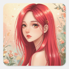 A beautiful girl exuding grace in nature vierkante sticker