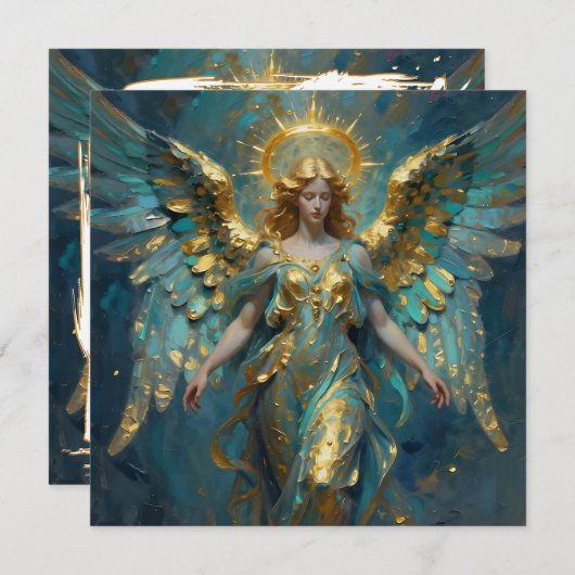 A Beautiful Gold and Turquoise Angel Blank Kaart (Voorkant / Achterkant)