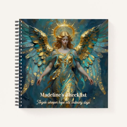 A Beautiful Gold and Turquoise Angel Personalized Notitieboek (Voorkant)