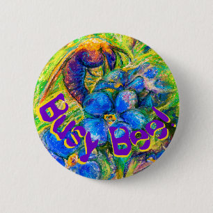 A Bee & Vergeet-me-niet Bloemen & jouw tekst Ronde Button 5,7 Cm