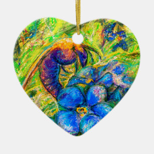 A Bee & Vergeet-me-niet Flowers Heart Keramisch Ornament