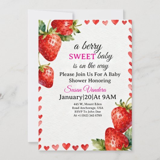 A Berry Sweet  Baby Shower invitation  Kaart (Voorkant)