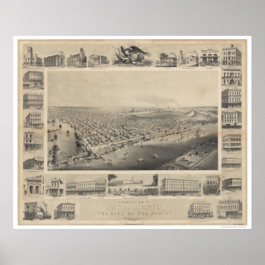 A Birds-Eye Uitzicht Sacramento, 1857 Poster (Voorkant)
