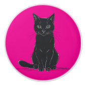 A black cat door pull keramische knop (Voorkant)