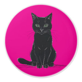 A black cat door pull keramische knop