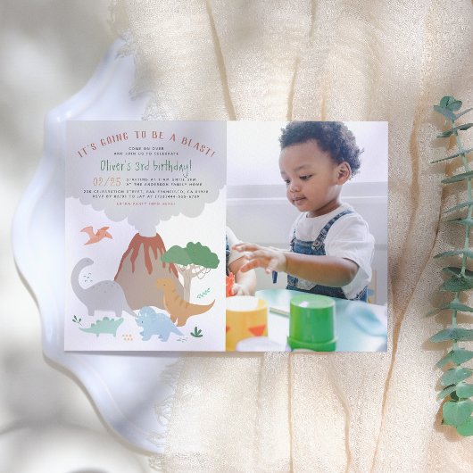 A Blast | Foto Volcano & Dinosaur Boy Birthday Kaart