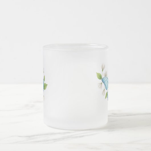 A Blue butterfly frosted glass Mug (Centre)