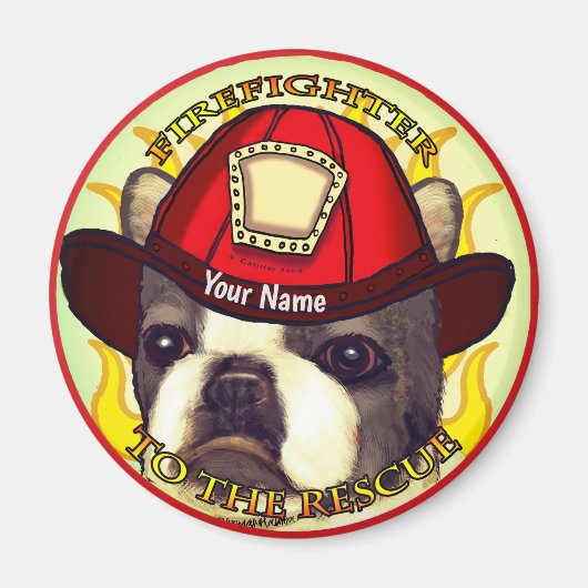 A Boston Terrier Firefighter Magneet (Voorkant)