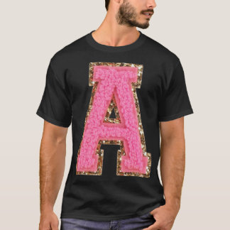 A - Bubblegum Glitter Varsity Letter Patches Stick T-shirt