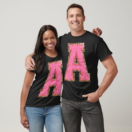 A - Bubblegum Glitter Varsity Letter Patches Stick T-shirt (Unisex)
