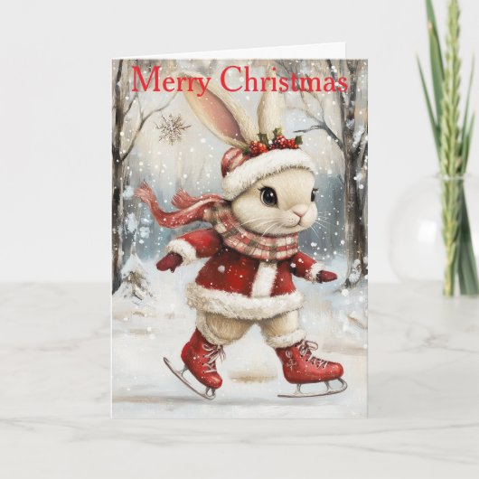 A Bunny Ice Skating Feestdagen Kaart (Voorkant)