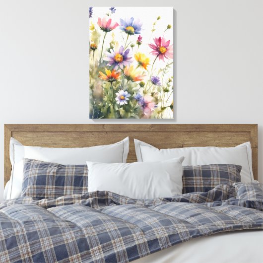 A Burst of Summer: Waterverf Bloemenveld Canvas Afdruk (Insitu (Slaapkamer))