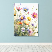 A Burst of Summer: Waterverf Bloemenveld Canvas Afdruk (Insitu (Houten vloer))