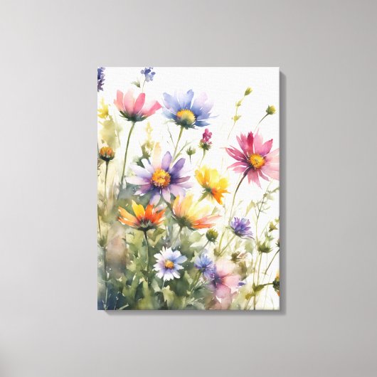 A Burst of Summer: Waterverf Bloemenveld Canvas Afdruk (Voorkant)