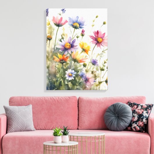 A Burst of Summer: Waterverf Bloemenveld Canvas Afdruk (Insitu (Woonkamer))