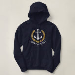 À Capuche Nom du bateau d'Ancres nautiques Gold Laurel Pull<br><div class="desc">Une ancre nautique conçue sur mesure,  des feuilles de lauriers de style or et une étoile dorée avec votre nom personnalisé ou nom de bateau sur un sweat - shirt à capuche pull-over pour femmes. Plusieurs couleurs au choix. Fait un grand cadeau.</div>