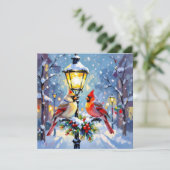 A Cardinal Christmas 3 Photo Template Personalized Feestdagenkaart (Staand voorkant)