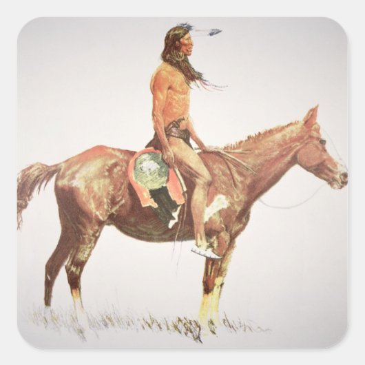 A Cheyenne Brave, 1901 (kleurenlitho) Vierkante Sticker (Voorkant)