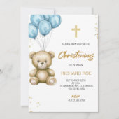 A christening Invitation features a teddy bear (Devant)