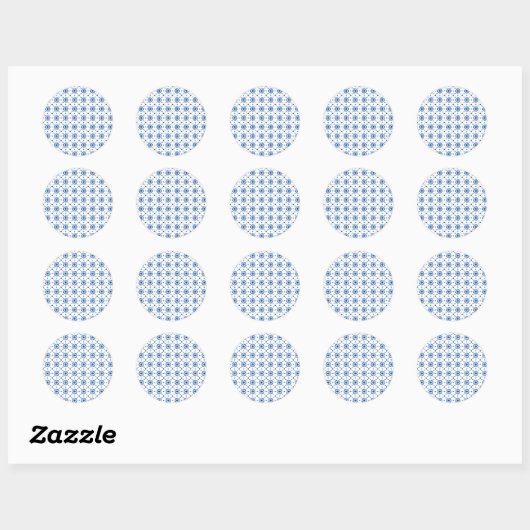 A circular sticker features a repeating blue (Feuille)