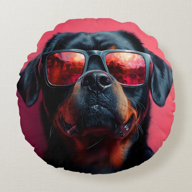 A cool rottweiler with sunglasses rond kussen (Voorkant)
