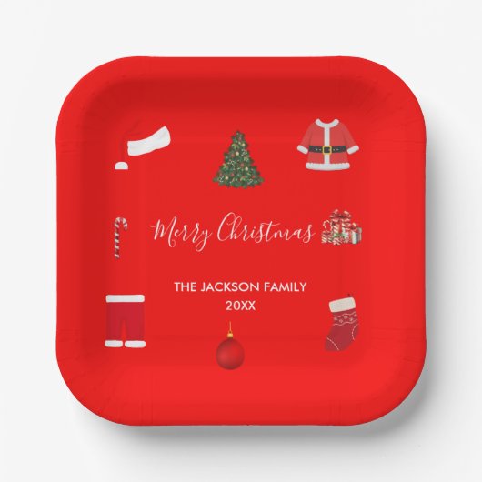 A Cozy Christmas Gathering Set on Warm Red Papieren Bordje (Voorkant)