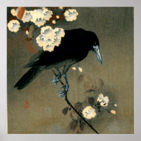 A Crow and Blossom door Ohara Koson Vintage