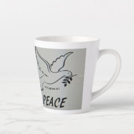 A cup with peace dove and scripture latte mok