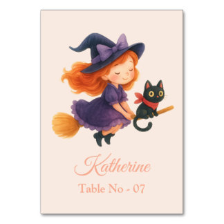 A Cute Boo & Cat with a Broom  Kaart