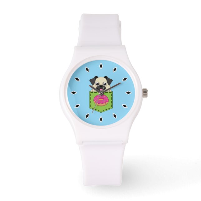 A Cute Dog Peeking and a Strawberry Donut Horloge (Voorkant)