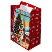 A Cute Festive Corgi Christmas Medium Cadeauzakje (Voorkant Gekanteld)