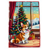 A Cute Festive Corgi Christmas Medium Cadeauzakje (Achterkant)