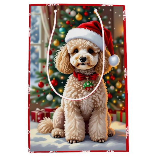 A Cute Festive Poodle Christmas Medium Cadeauzakje (Voorkant)