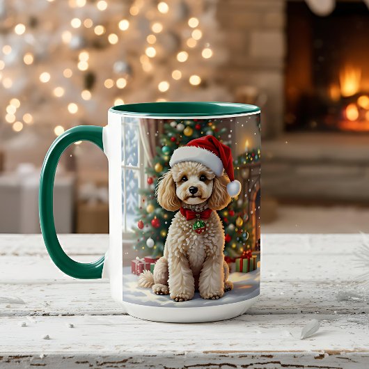A Cute Festive Poodle Personalized Christmas Mok