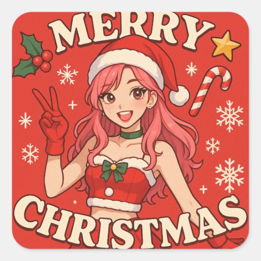 A cute K-pop-inspired Christmas Vierkante Sticker (Voorkant)